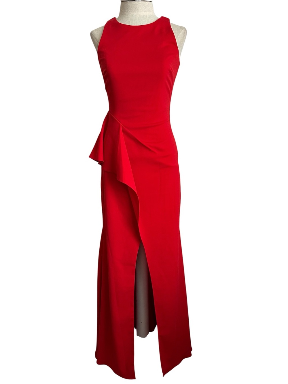 Badgley Mischka Collection Red Gown Dress High Leg Slit Size 2
